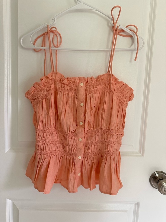 Universal Thread Tops - Universal Thread Coral Tie-Shoulder Smocked Button-Front Tank
